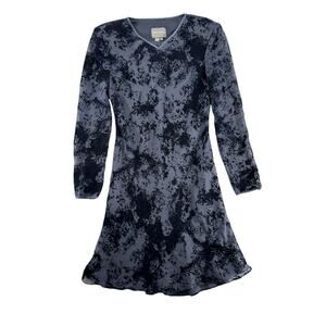 Vintage 90s Blue Velvet Black Burnout Fit And Flair Dress Long Sleeve Whimsigoth